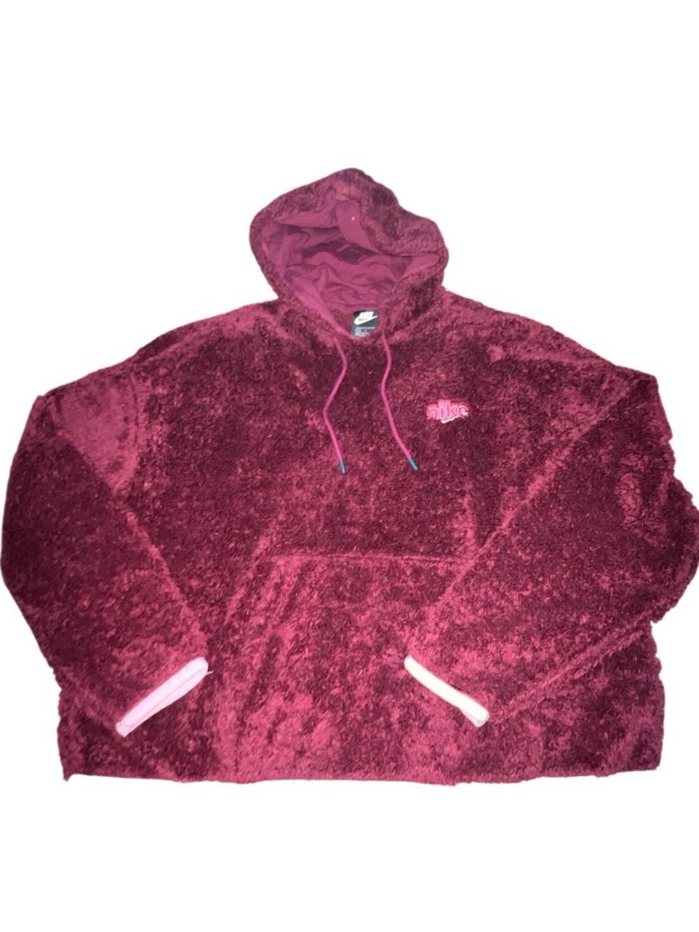 Nike Sportswear NSW Plush Sherpa Fleece Hoodie Beetroot Red Pink Logo L